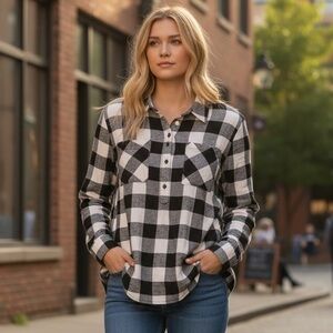 Black and White Plaid Button-Up Shirt